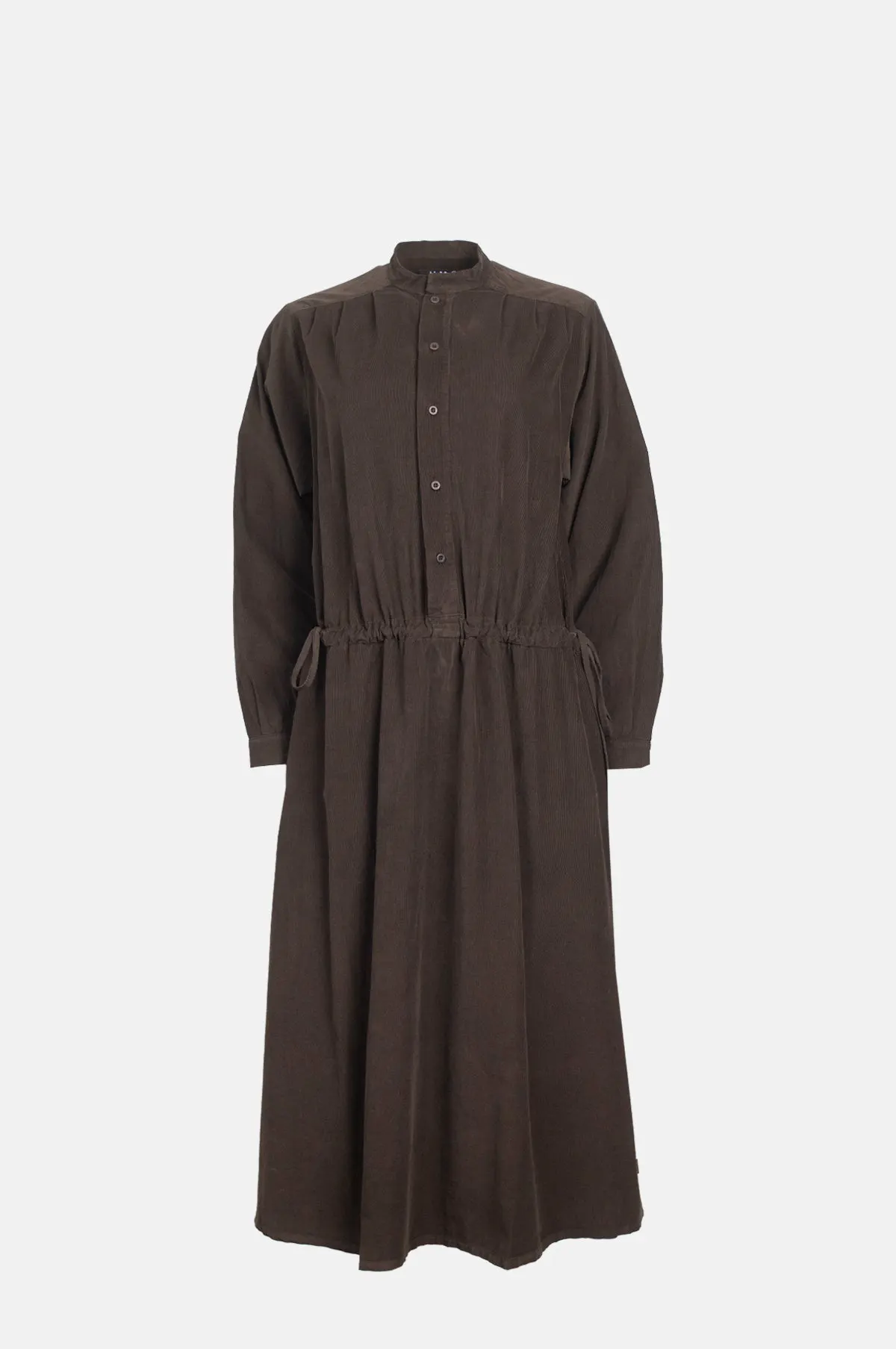 Brown Cotton Needlecord Midi Dress - Tie Waist Shirt Dress for OEM
