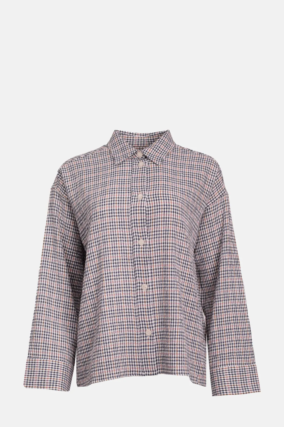 Pastel Check Seersucker Overshirt - Relaxed Cotton Blend Shirt for OEM