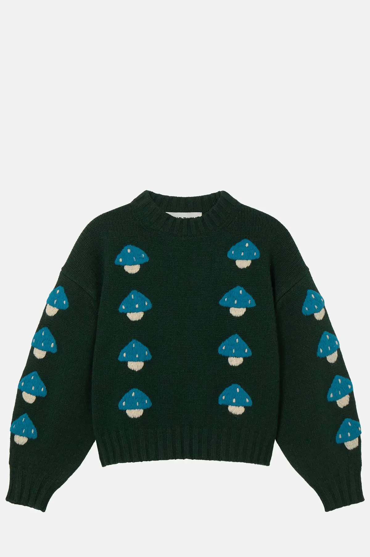 Merino Wool Embroidered Sweater - Mushroom Motif Cropped for OEM