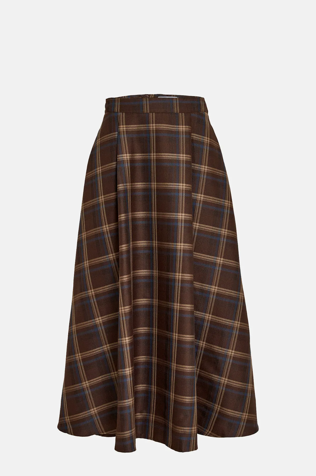 Brown Check Pleated Midi Skirt - A-Line Structured for OEM
