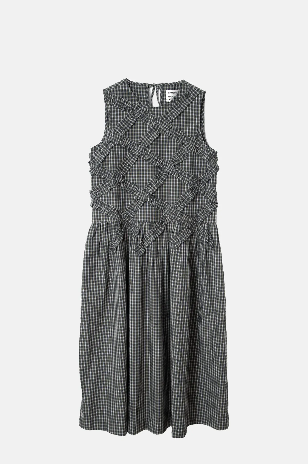 Lyra Check Cotton Poplin Midi Dress - Sleeveless Ruffle Bodice for OEM