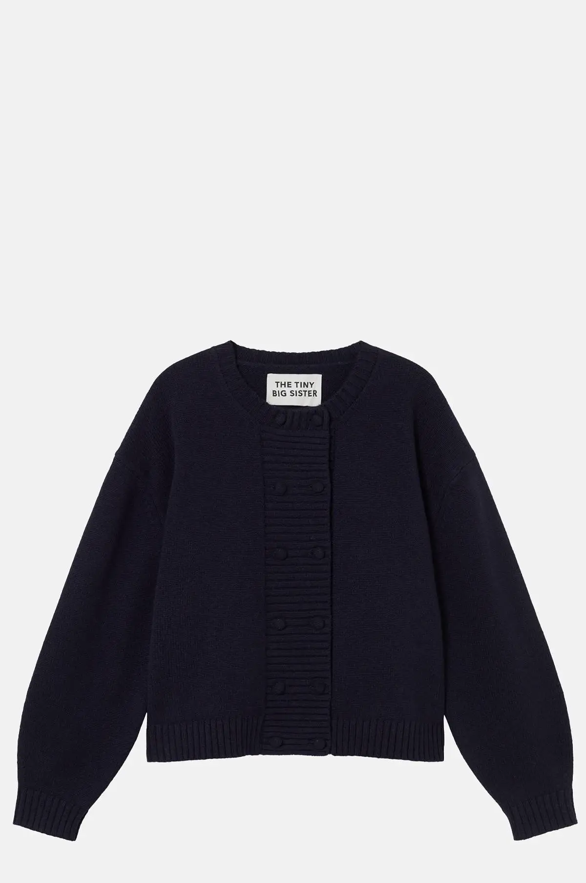 Navy Merino Wool Cardigan - Fully Fashioned Puff Sleeve for OEM