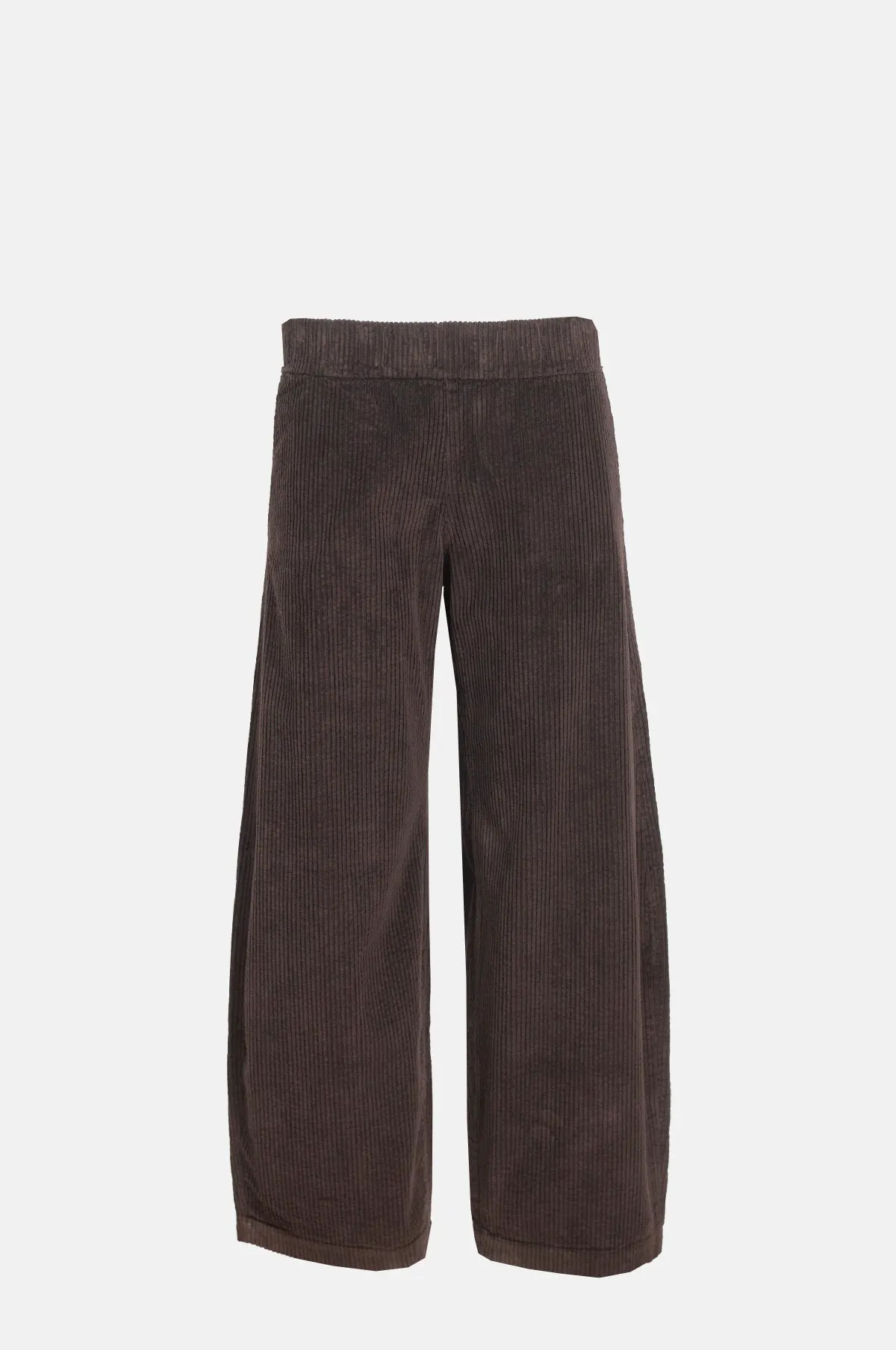Brown Corduroy Wide Leg Trousers - Elasticated Waist Cotton Pant for OEM