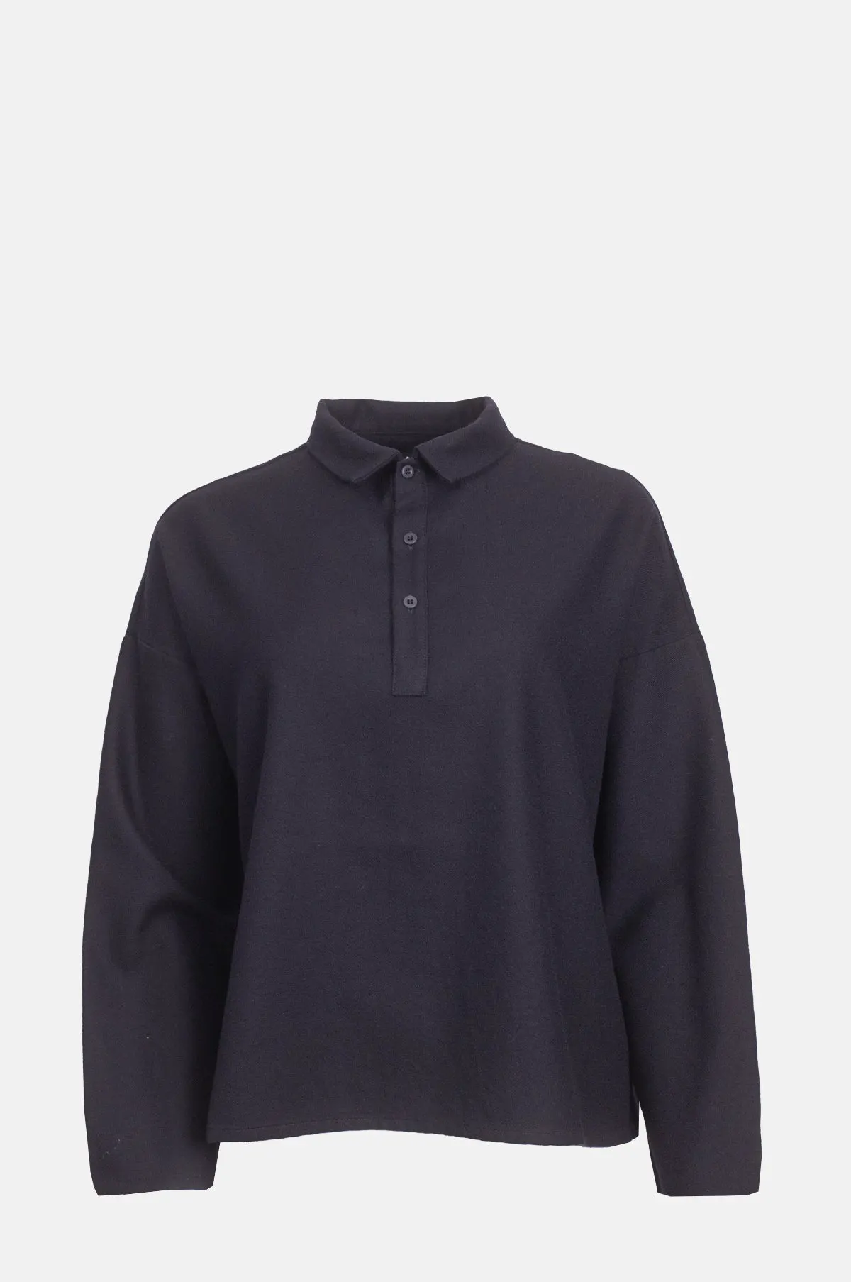 Navy Virgin Wool Oversized Top - Half Placket Dropped Shoulder for OEM