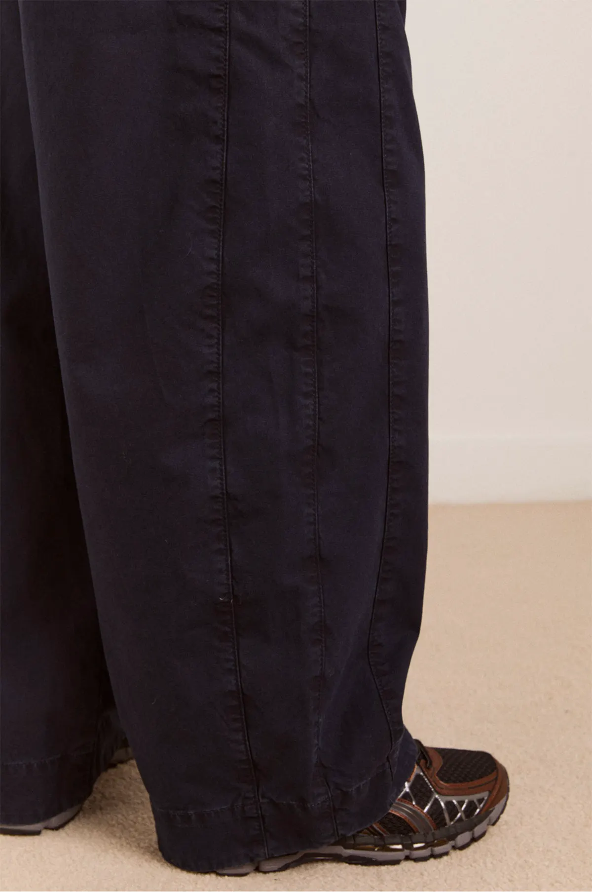 Navy Cotton Twill Barrel Leg Trouser - Elastic Waist Drawstring for OEM