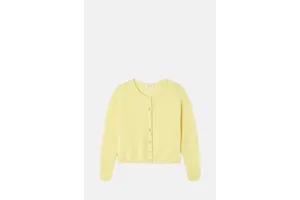 Lemon Yellow Alpaca Wool Cardigan - Mother of Pearl Button Knit for OEM
