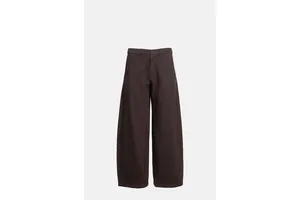 Brown Wide Leg Cotton Twill Trousers - Half Elasticated Waist Pant for OEM