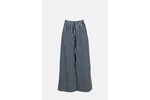Navy Striped Wide Leg Trousers - Heavyweight Cotton Pantaloons for OEM