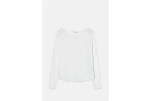 White Cotton Boat Neck Top - Raglan Sleeve Raw Edge for OEM