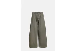 Green Brushed Cotton Drill Trousers - Pleated Wide Leg Pant for OEM