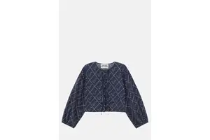 Navy Cotton Bow Blouse - Tie Front Puff Sleeve for OEM