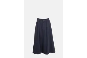 Navy Heavyweight Cotton Twill Skirt - Pleated Midi Skirt for OEM