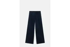 Ink Blue Velvet Wide Leg Trousers - Zip Fly and Welt Pockets for OEM