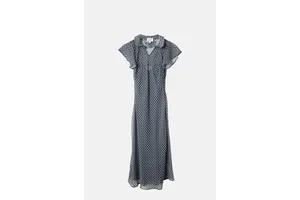 Sheer Gingham Chiffon Midi Dress - Removable Lining Flutter Sleeve for OEM