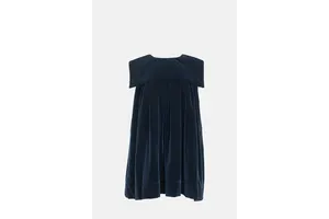 Navy Cotton Velvet Mini Dress - Sailor Collar Shift Dress for OEM