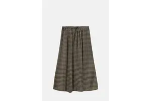 Navy Check Cotton Midi Skirt - Elasticated Waist with Pockets for OEM