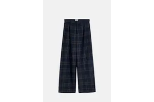 Check Wool Blend Trouser - Pleated Wide Leg for OEM