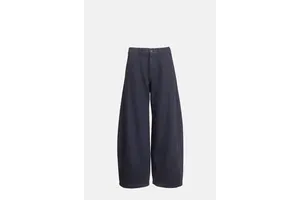 Navy Wide Leg Cotton Twill Trousers - Half Elasticated Waist Pant for OEM