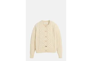 Off White Wool Cable Cardigan - Danish Knitted for OEM