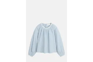 Striped Organic Cotton Blouse - Balloon Raglan Sleeve for OEM