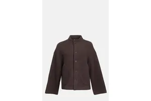 Brown Felted Virgin Wool Jacket - Rounded Stand Collar Coat for OEM
