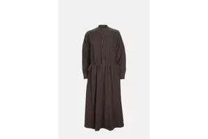 Brown Cotton Needlecord Midi Dress - Tie Waist Shirt Dress for OEM