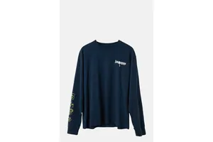 Navy Organic Cotton Graphic Tee - Oversized Boxy Long Sleeve for OEM