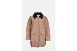 Brown Check Cotton Blend Parka - Loop Collar Coat for OEM