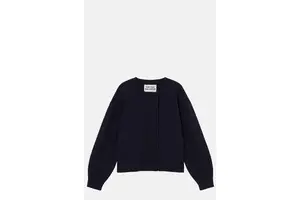 Navy Merino Wool Cardigan - Fully Fashioned Puff Sleeve for OEM