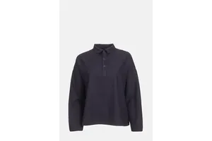 Navy Virgin Wool Oversized Top - Half Placket Dropped Shoulder for OEM