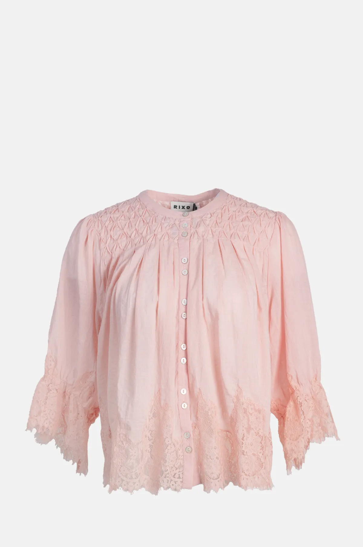 Boxy Lace Trim Blouse in Peach - OEM
