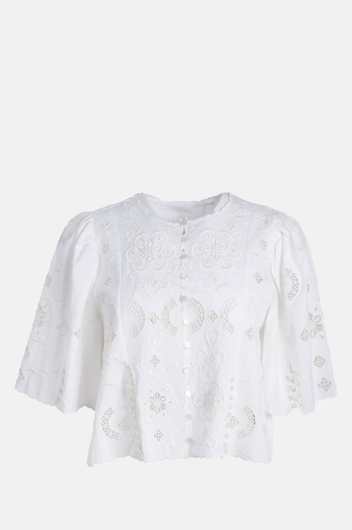 Embroidered Eyelet Cotton Linen Cropped Top - OEM