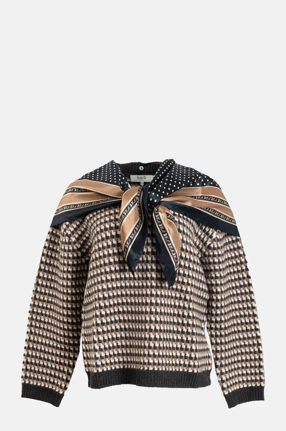 V Neck Merino Sweater with Scarf - OEM