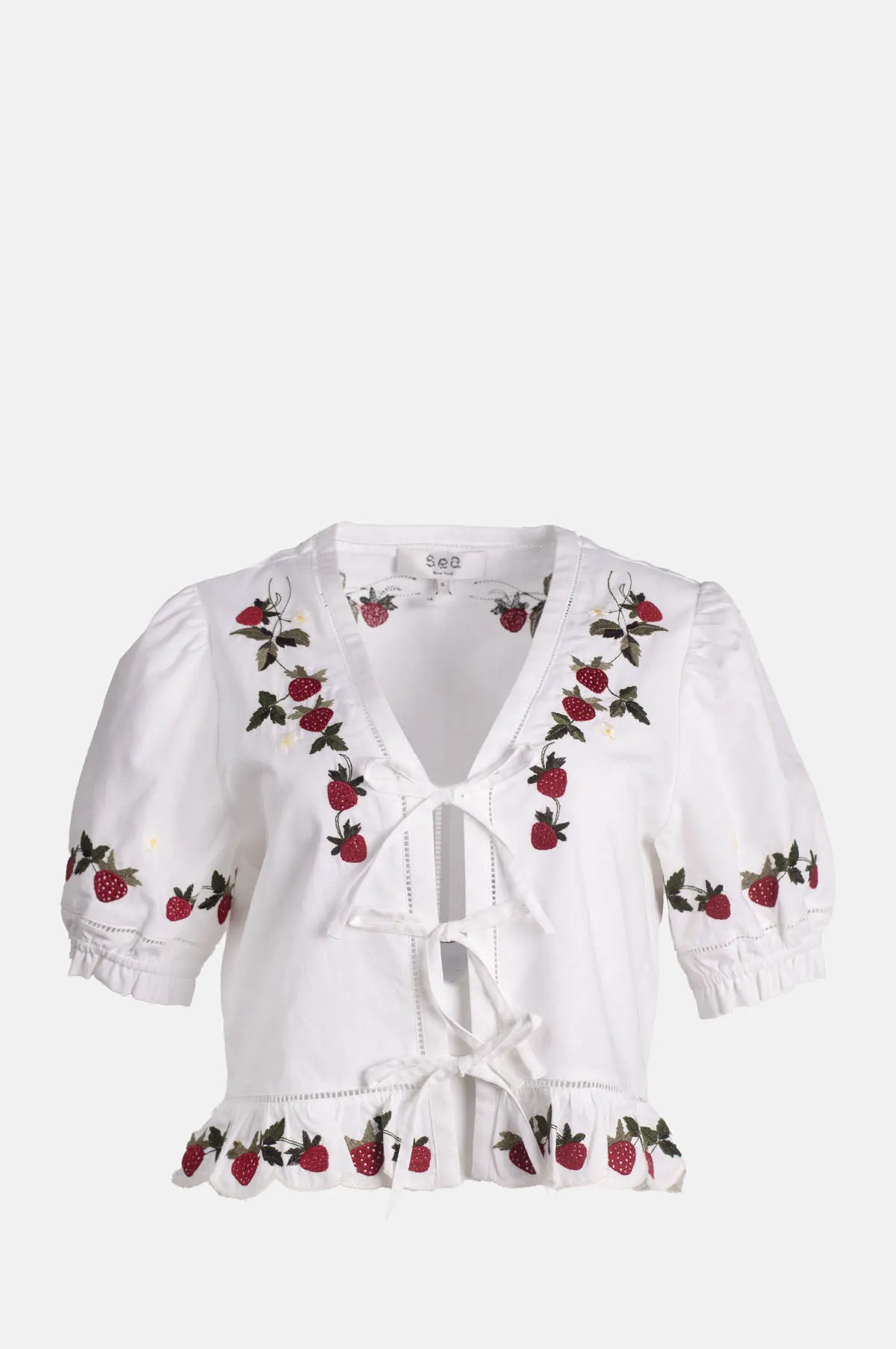 Embroidered Linen Cotton Cropped Blouse - OEM