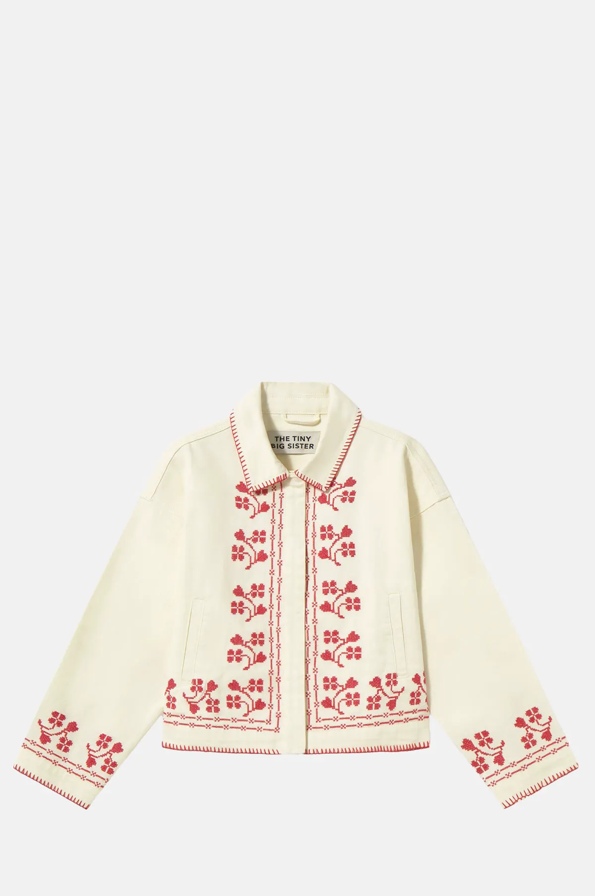 Cream Cotton Twill Embroidered Boxy Jacket - OEM