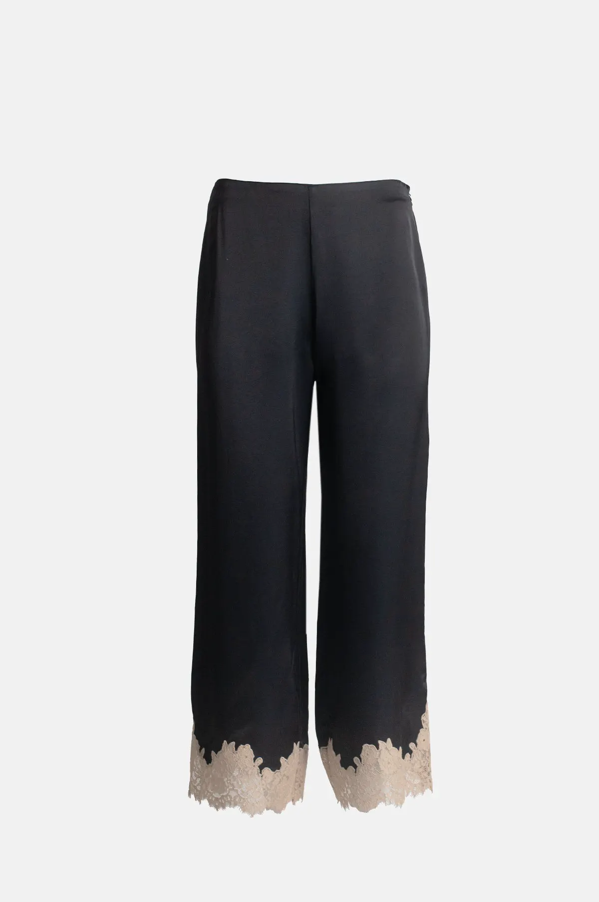Wide Leg Satin Lace Trim Trouser - OEM