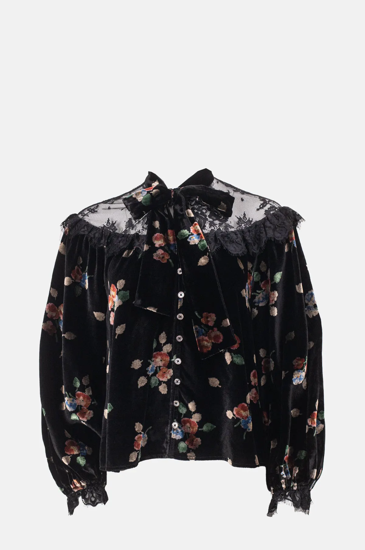Velvet Burnout Tie Neck Top - OEM