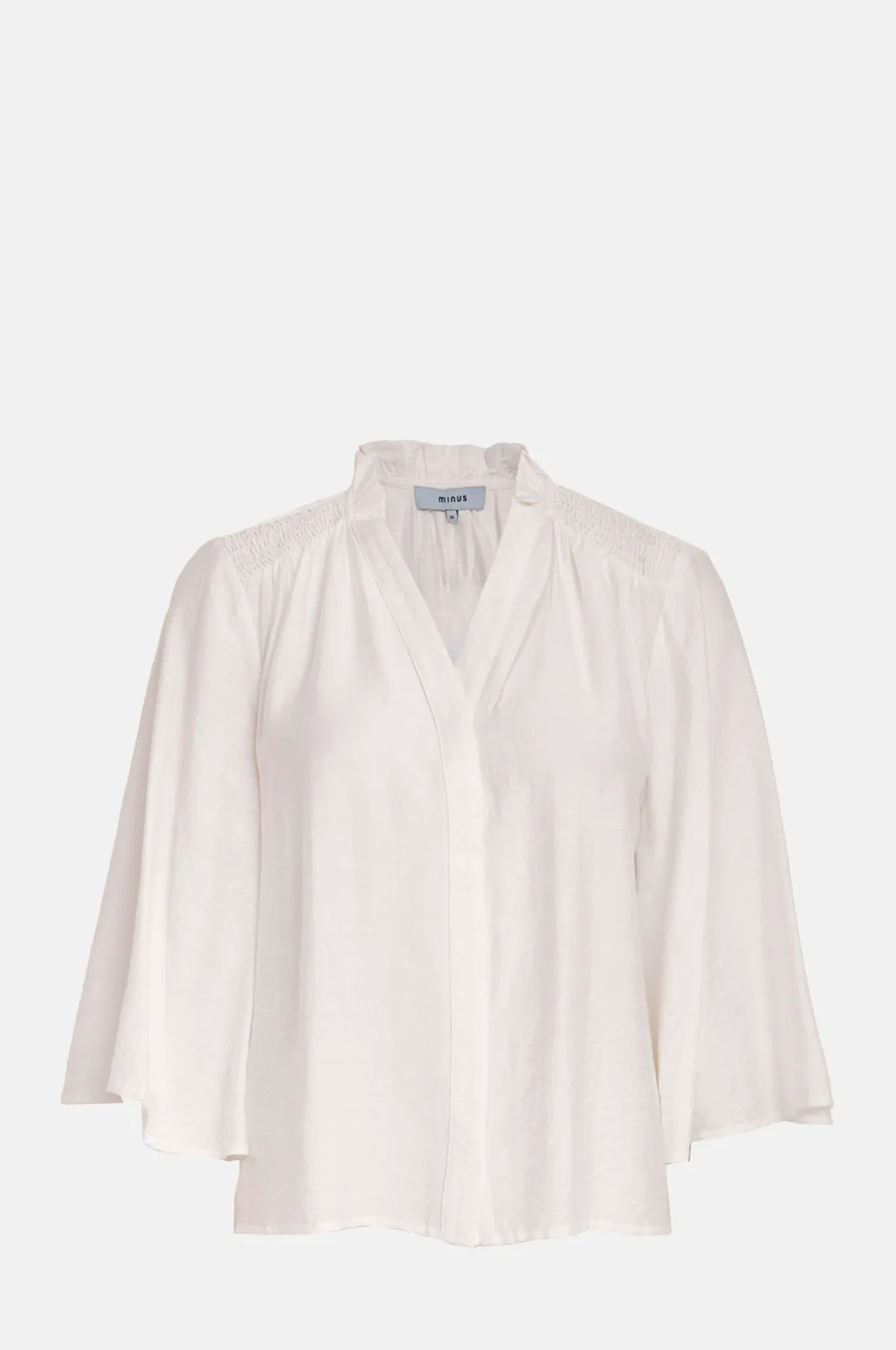 Ruffle Collar Smocked Shoulder Wide Sleeve Blouse - OEM