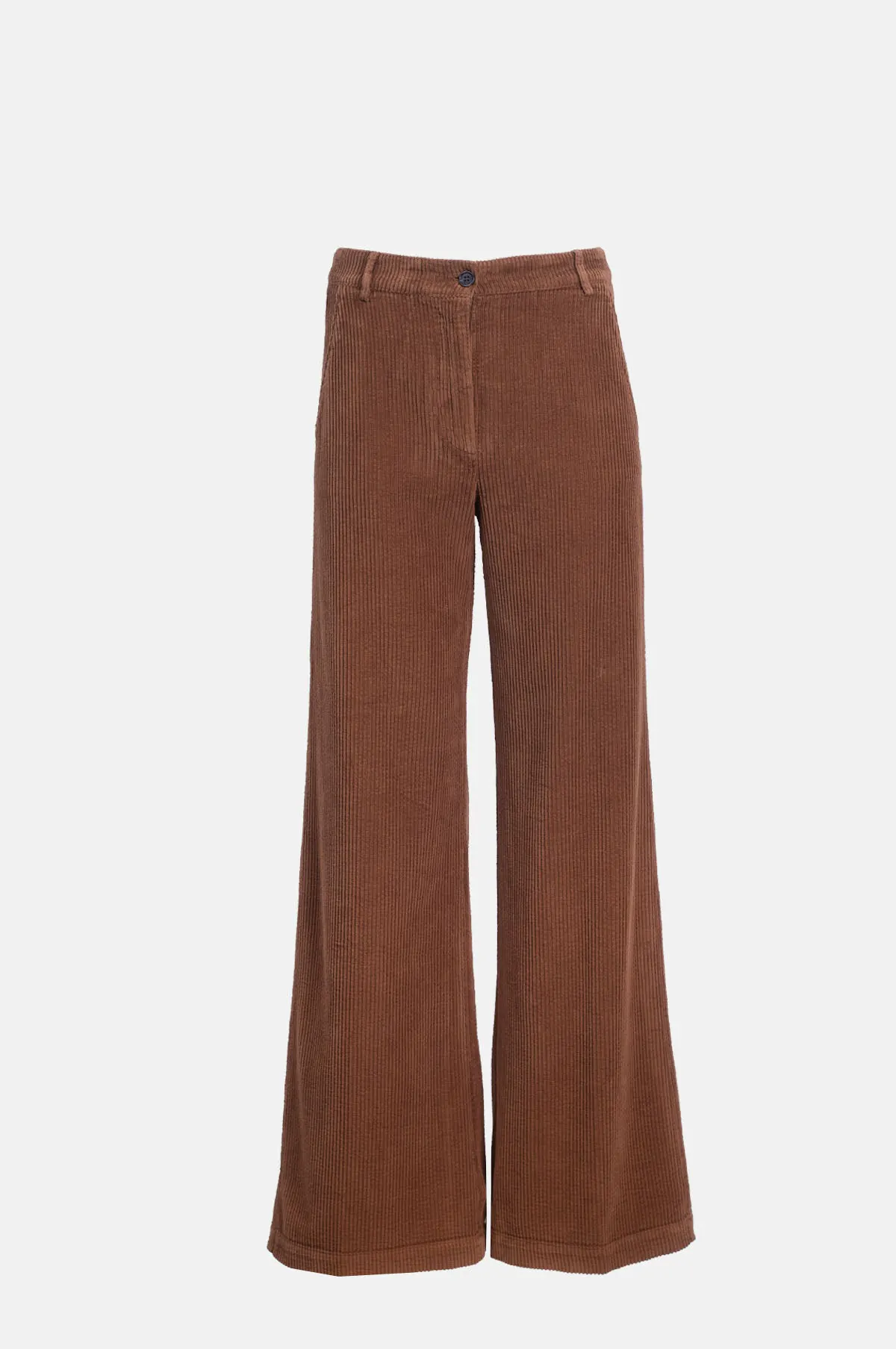 Cognac Cotton Corduroy Wide Leg Trouser - OEM
