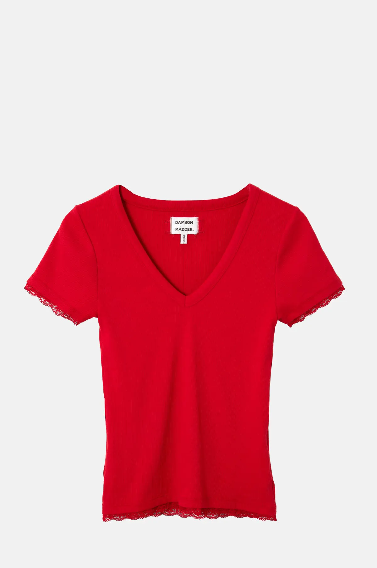 Fitted Lace Trim Stretch Cotton V-Neck Tee - OEM