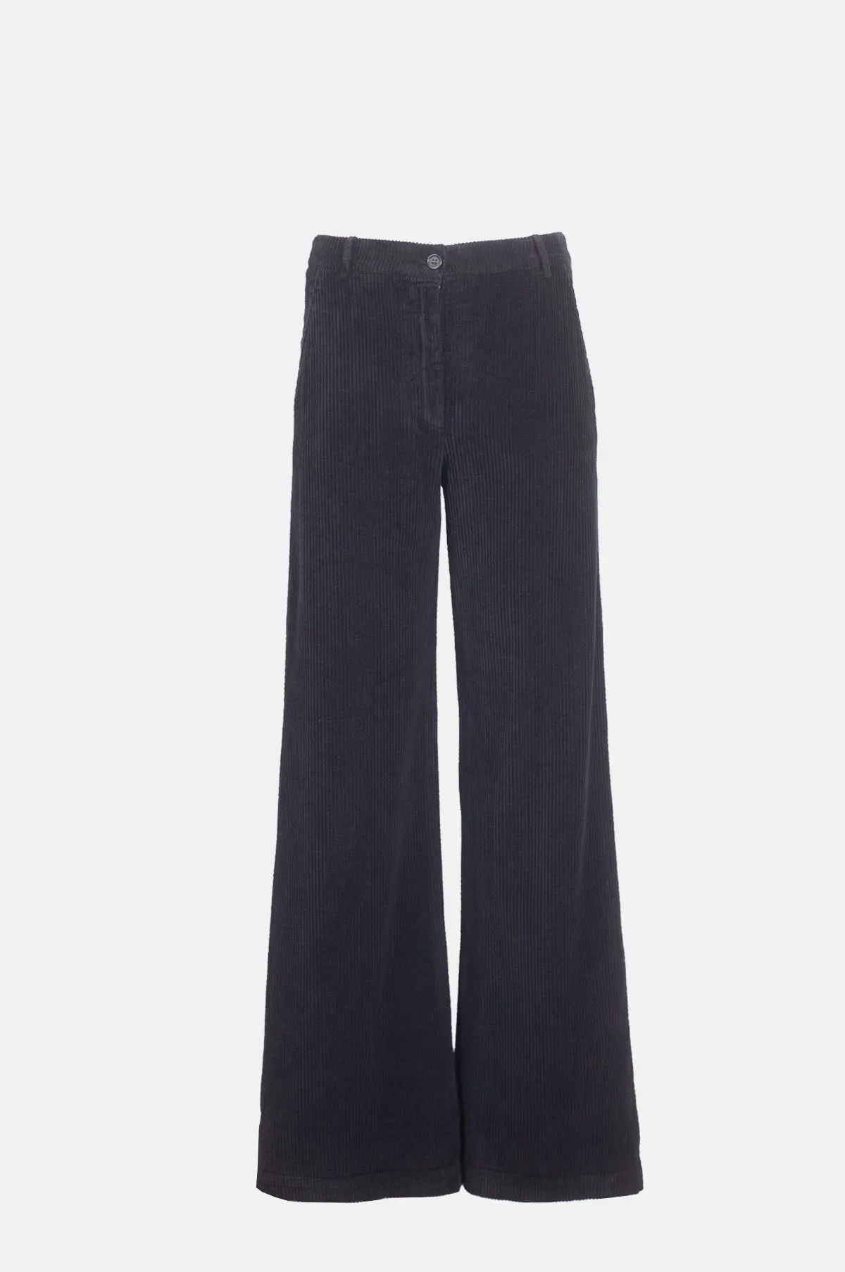 Black Cotton Corduroy Wide Leg Trouser - OEM