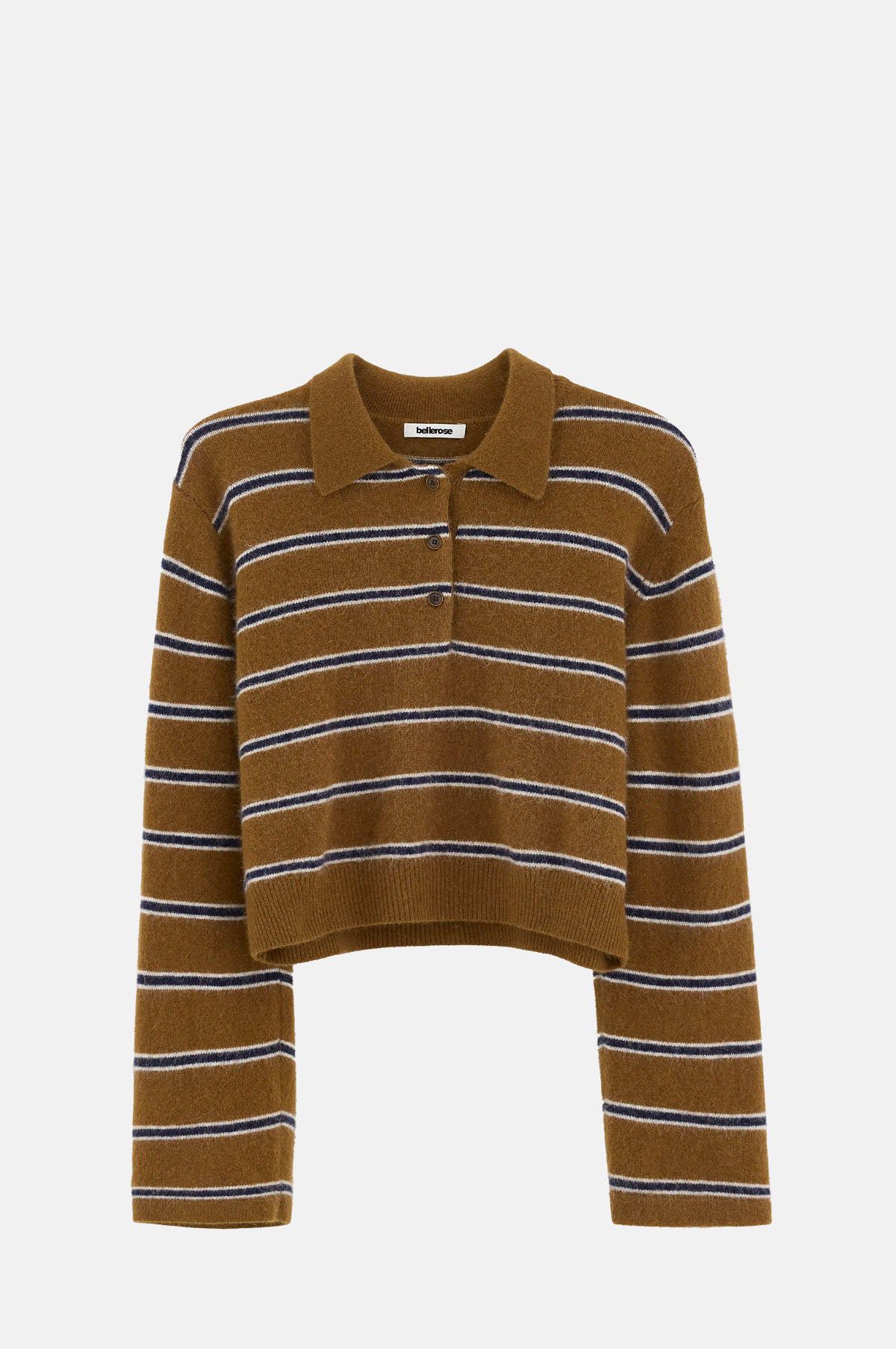 Cropped Striped Polo Sweater with Wide Sleeves - OEM