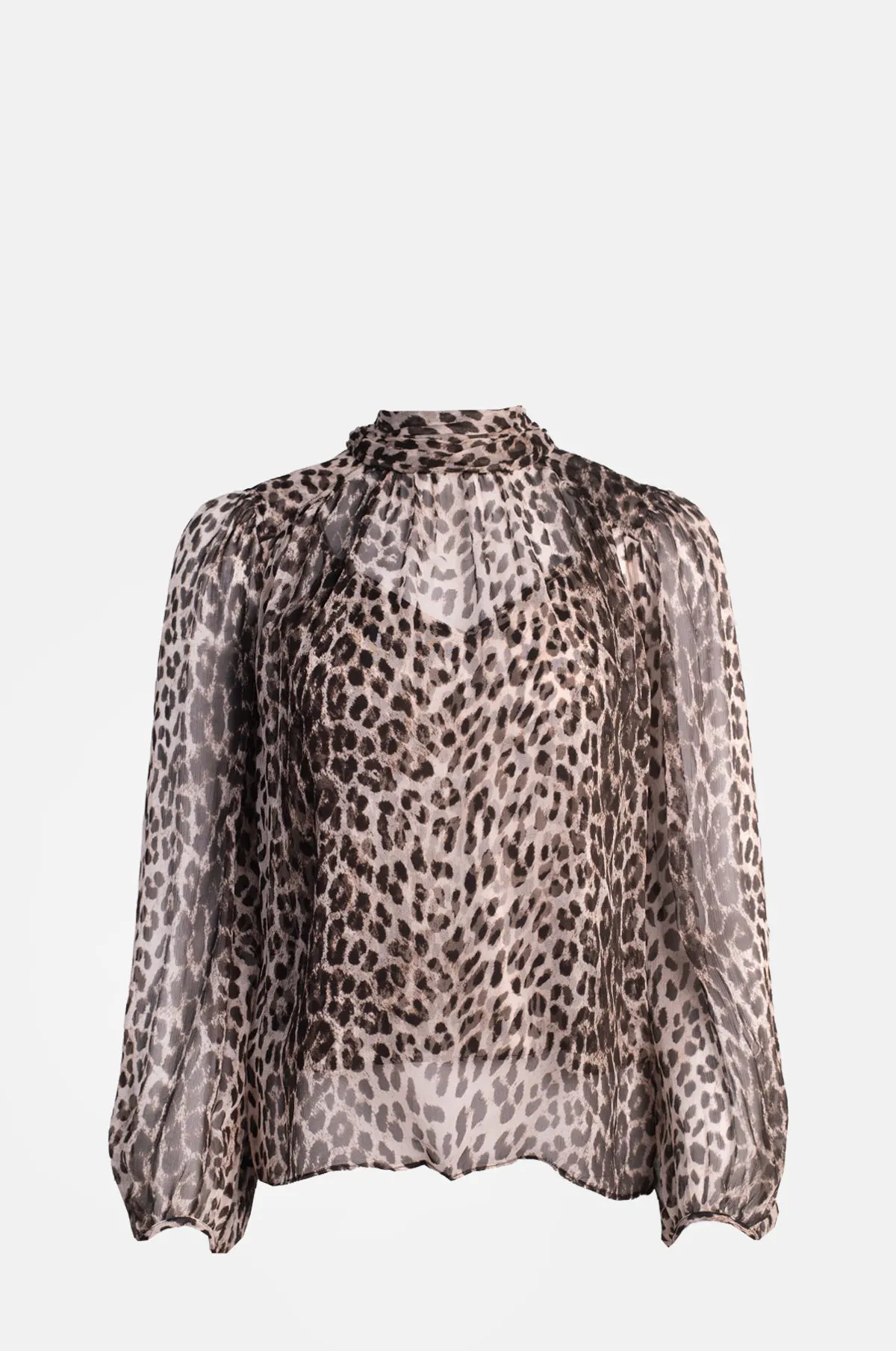 Sheer Leopard Print Balloon Sleeve Top - OEM