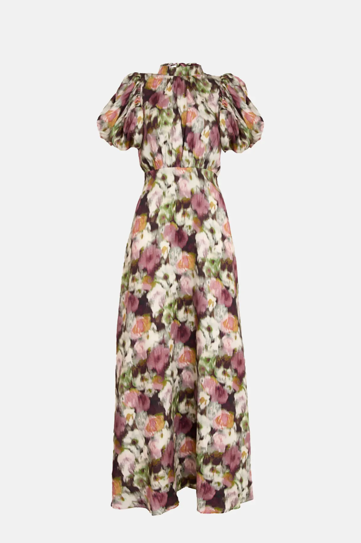 Floral Print Open Back Puff Sleeve Maxi Dress - OEM