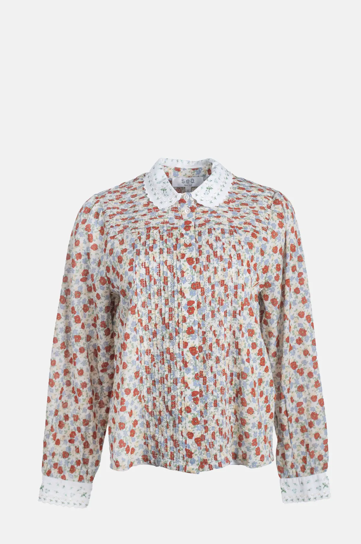 Printed Pintuck Button Down Blouse - OEM