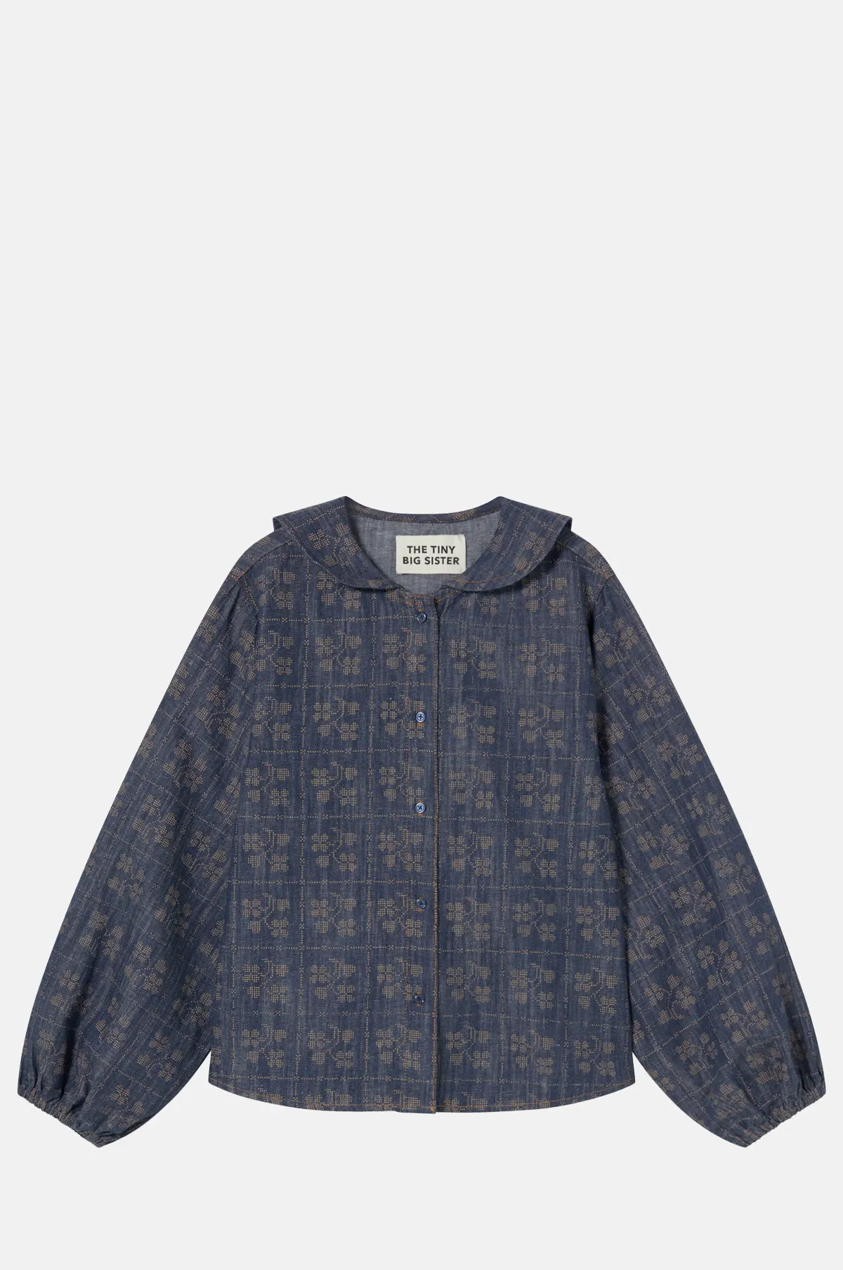 Navy Linen Cotton Dotted Floral Blouse - OEM