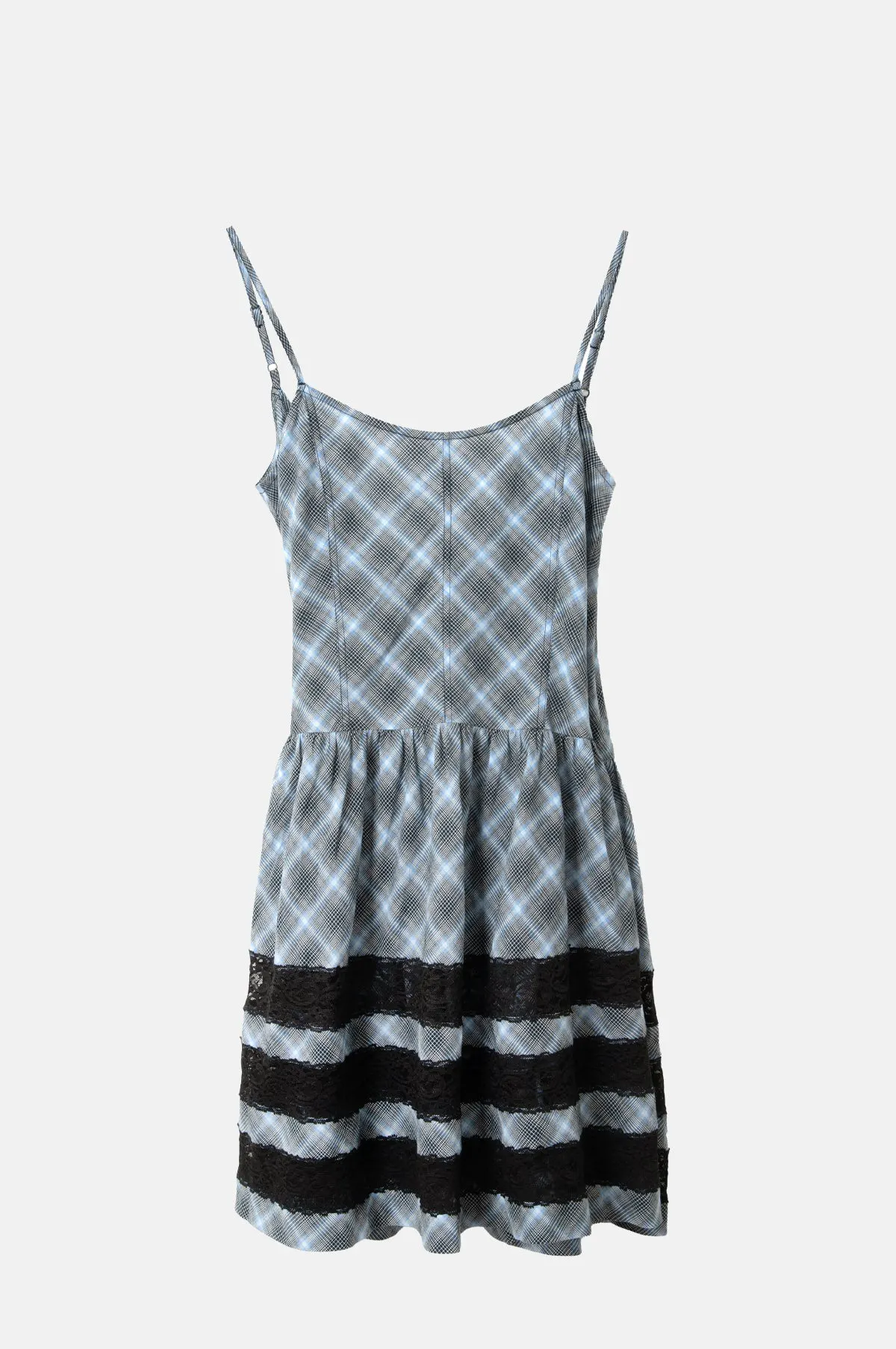 Blue Check Lace Insert Cami Dress - OEM