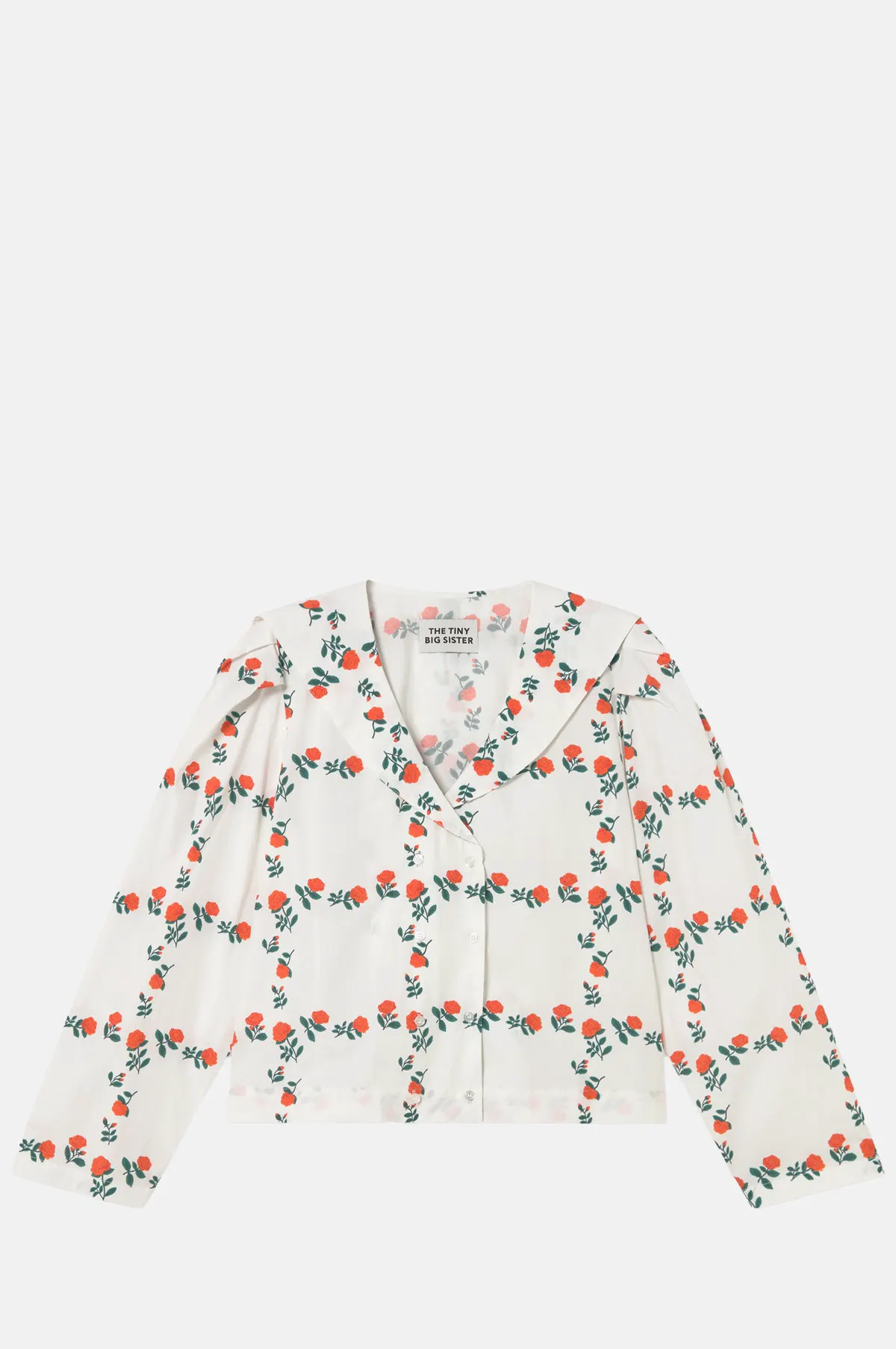Sailor Neck Roses Grid Blouse - OEM