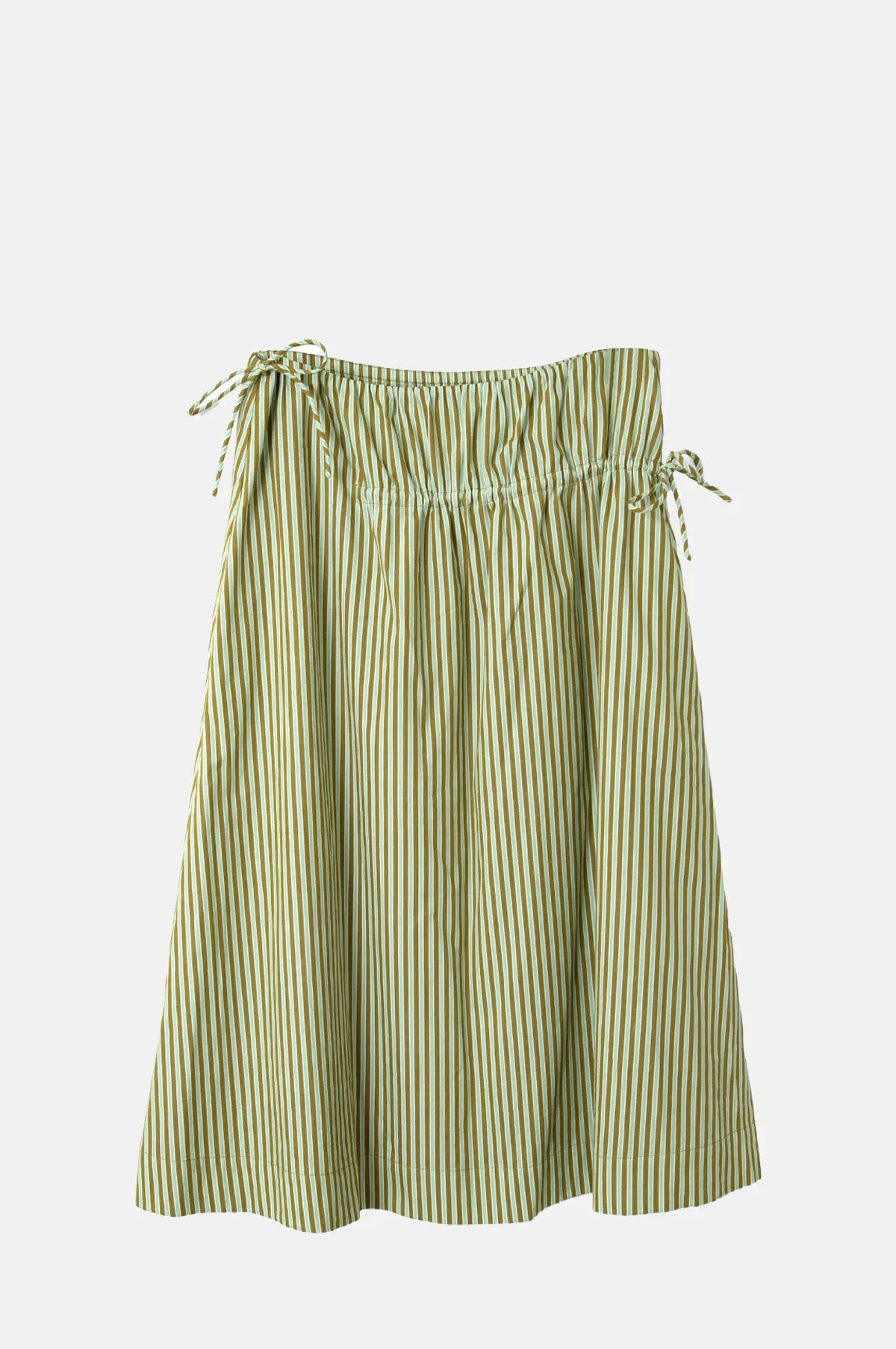 Adjustable Waist Tie Lined Striped Midi Skirt - OEM
