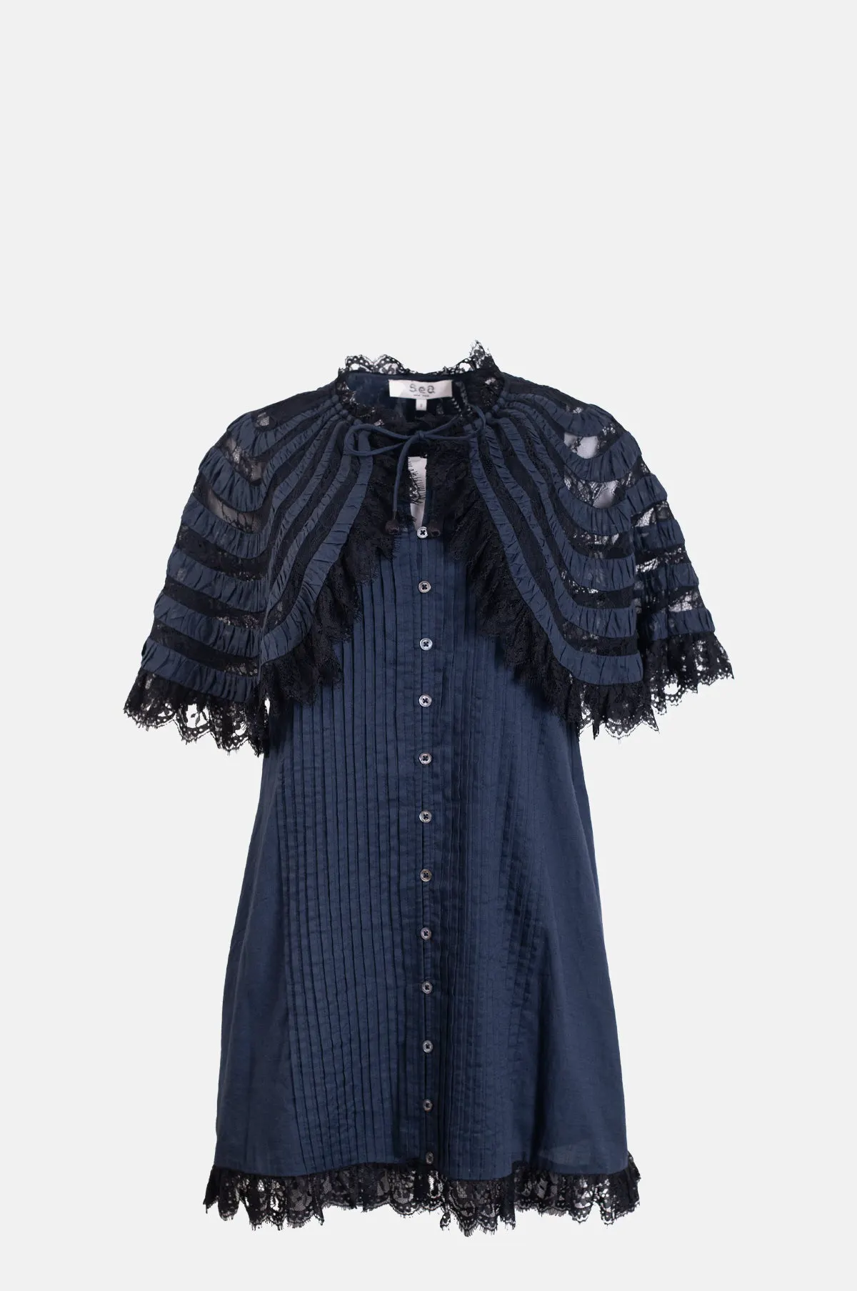 Lace Capelet Pleated Mini Dress - OEM